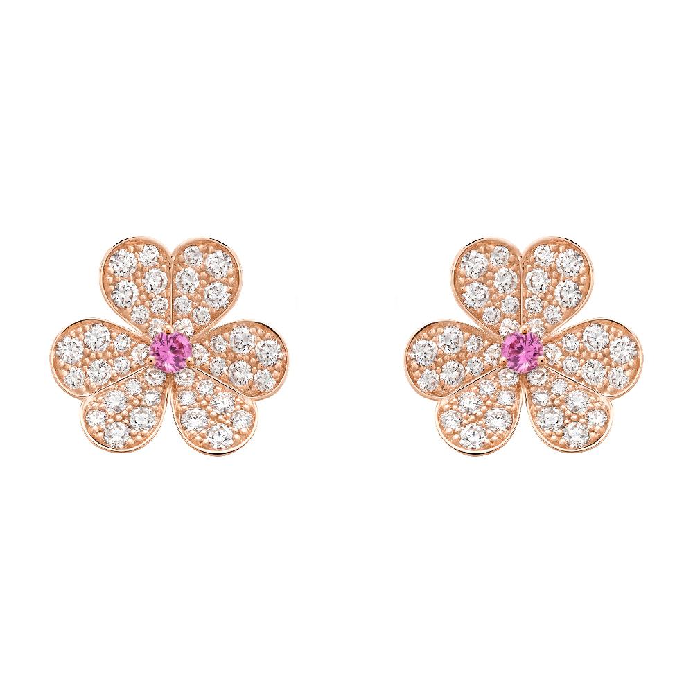 [Lumi Jewels]BOUCLES D'OREILLES FLEUR EN OR ROSE FRIVOLE ET DIAMANTS