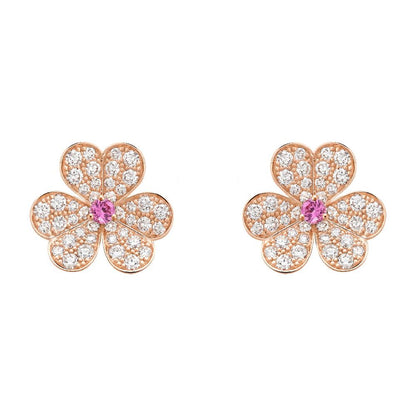 [Lumi Jewels]BOUCLES D'OREILLES FLEUR EN OR ROSE FRIVOLE ET DIAMANTS