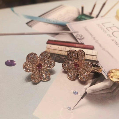 [Lumi Jewels]BOUCLES D'OREILLES FLEUR EN OR ROSE FRIVOLE ET DIAMANTS