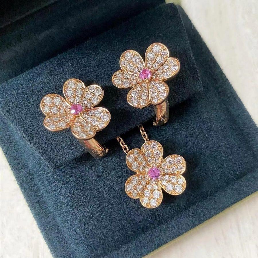 [Lumi Jewels]BOUCLES D'OREILLES FLEUR EN OR ROSE FRIVOLE ET DIAMANTS