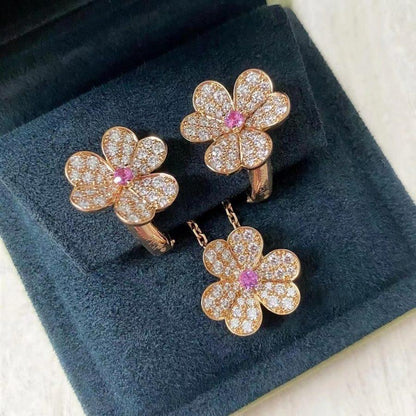 [Lumi Jewels]BOUCLES D'OREILLES FLEUR EN OR ROSE FRIVOLE ET DIAMANTS