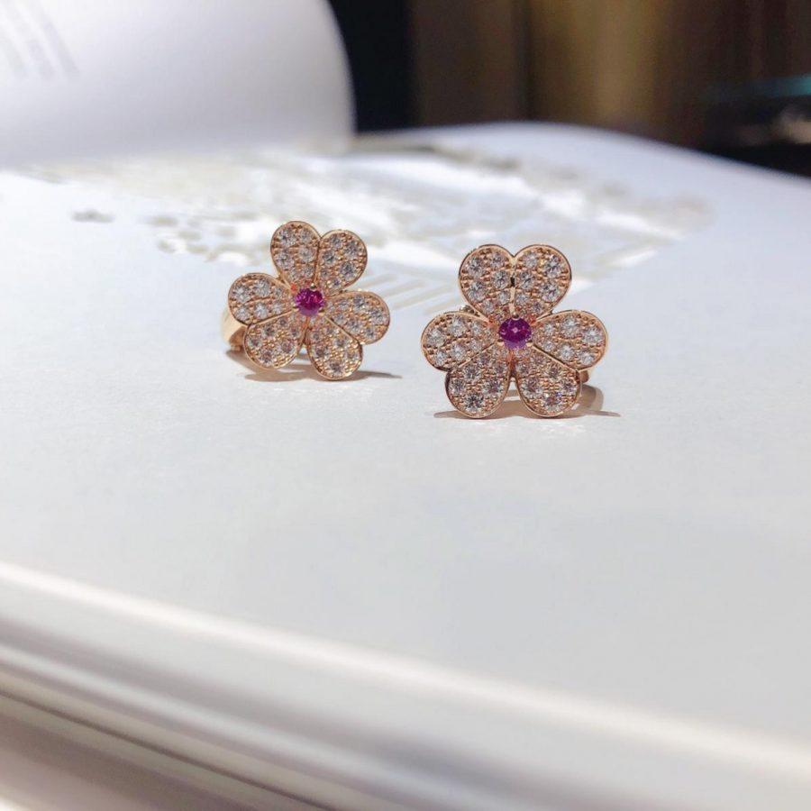 [Lumi Jewels]BOUCLES D'OREILLES FLEUR EN OR ROSE FRIVOLE ET DIAMANTS