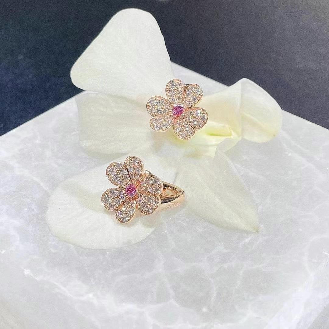 [Lumi Jewels]BOUCLES D'OREILLES FLEUR EN OR ROSE FRIVOLE ET DIAMANTS
