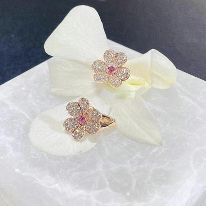 [Lumi Jewels]BOUCLES D'OREILLES FLEUR EN OR ROSE FRIVOLE ET DIAMANTS