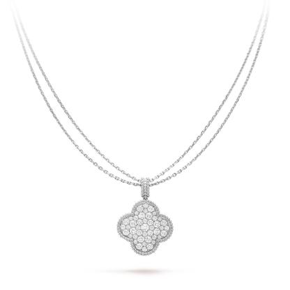 [Lumi Jewels]CLOVER 25MM SILVER FULL DIAMOND BIG CLOVER NECKLACE