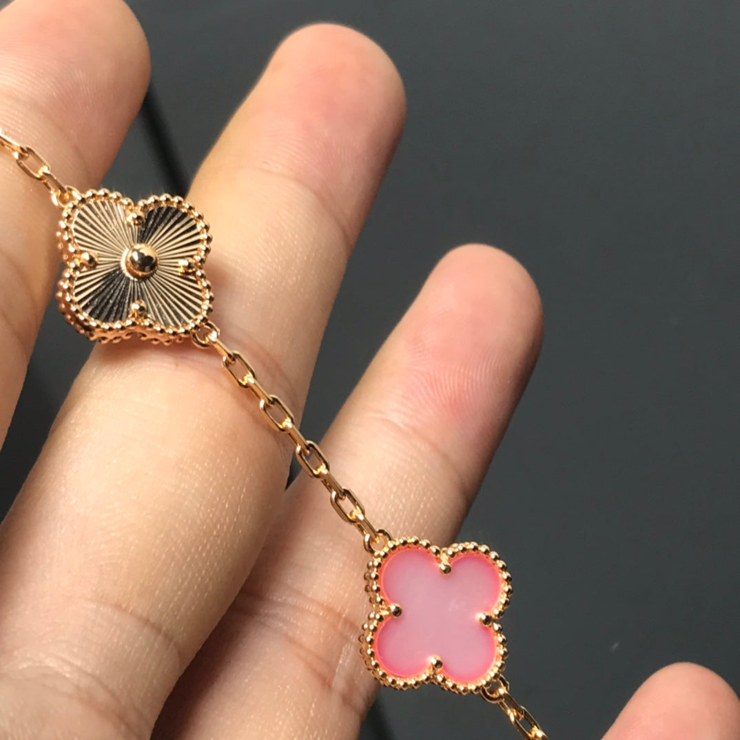 [Lumi Jewels]BRACELET TRÈFLE 5 MOTIFS OR ROSE ET ROSE