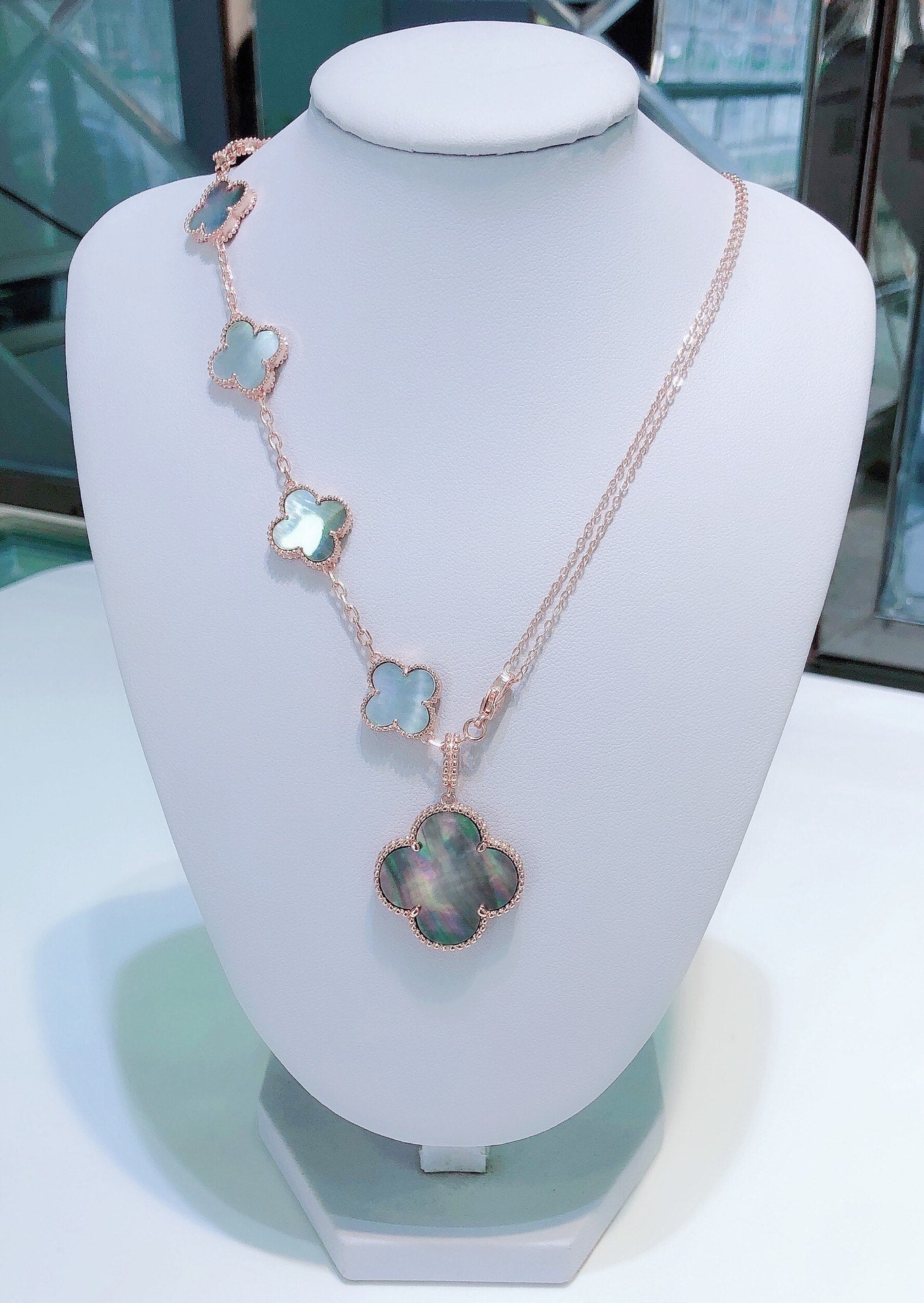 [Lumi Jewels]COMBINED BRACELET 5 MOTIFS AND NECKLACE DARK MOP ROSE GOLD