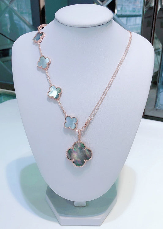 [Lumi Jewels]COMBINED BRACELET 5 MOTIFS AND NECKLACE DARK MOP ROSE GOLD