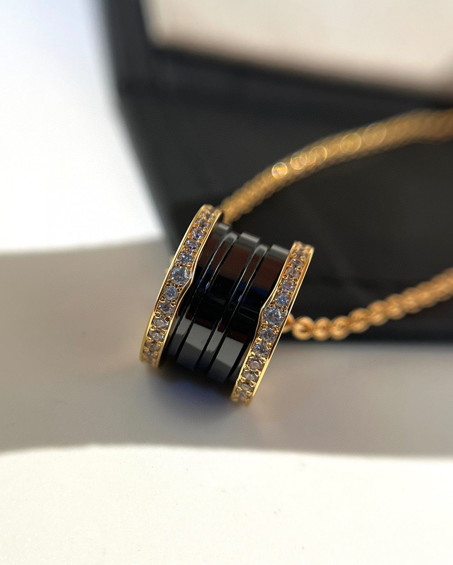 [Lumi Jewels]COLLIER ZÉRO 1 EN CÉRAMIQUE NOIRE, DIAMANT ET OR ROSE