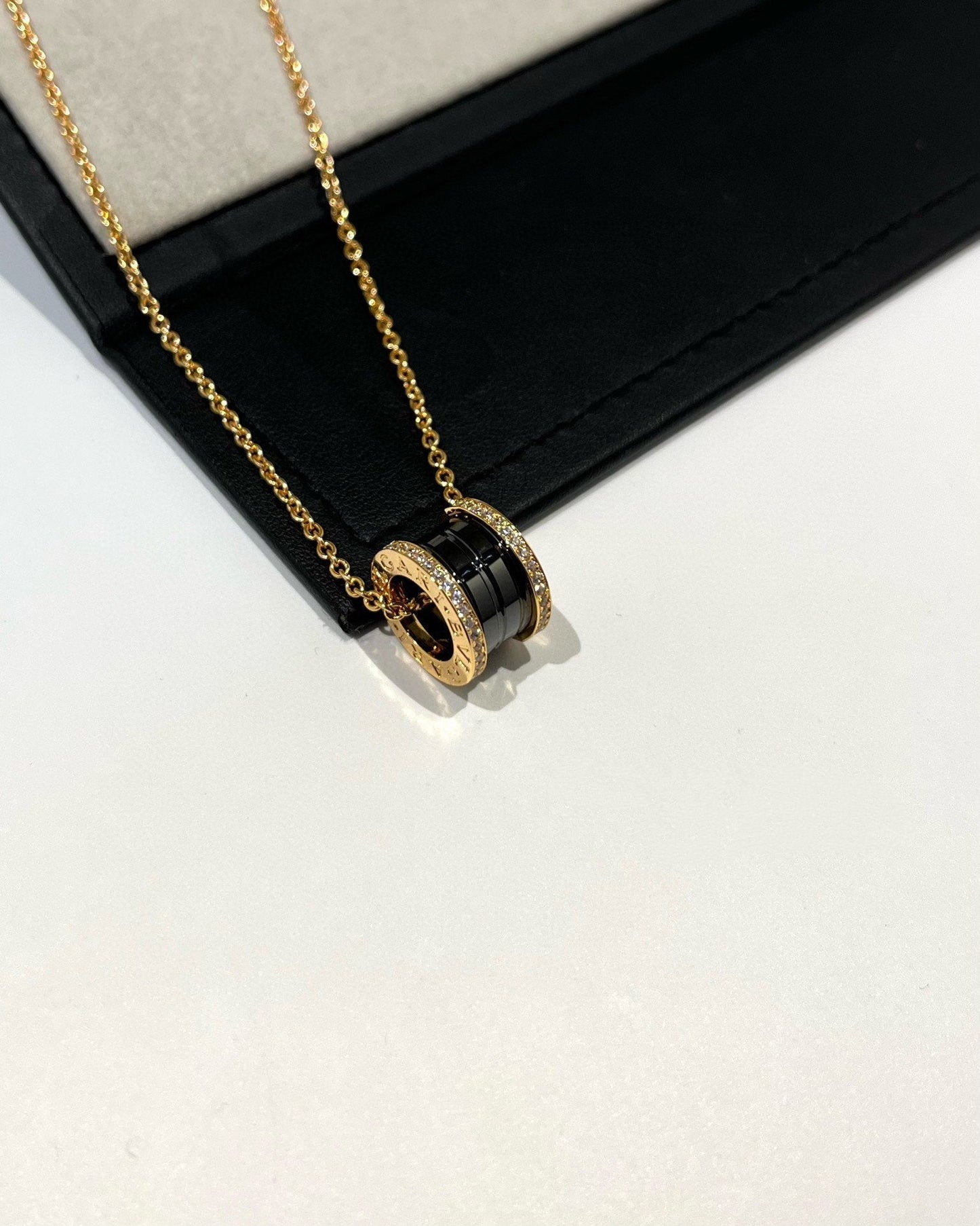 [Lumi Jewels]COLLIER ZÉRO 1 EN CÉRAMIQUE NOIRE, DIAMANT ET OR ROSE